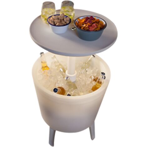 Mesa Nevera Multifuncional 39L con Iluminación LED Mesa Auxiliar Refrigeradora para Terraza y Jardín