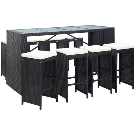 Conjunto de Bar para Jardín 9 Piezas Mesa Alta y Sillas de Ratán Sintético para Exterior