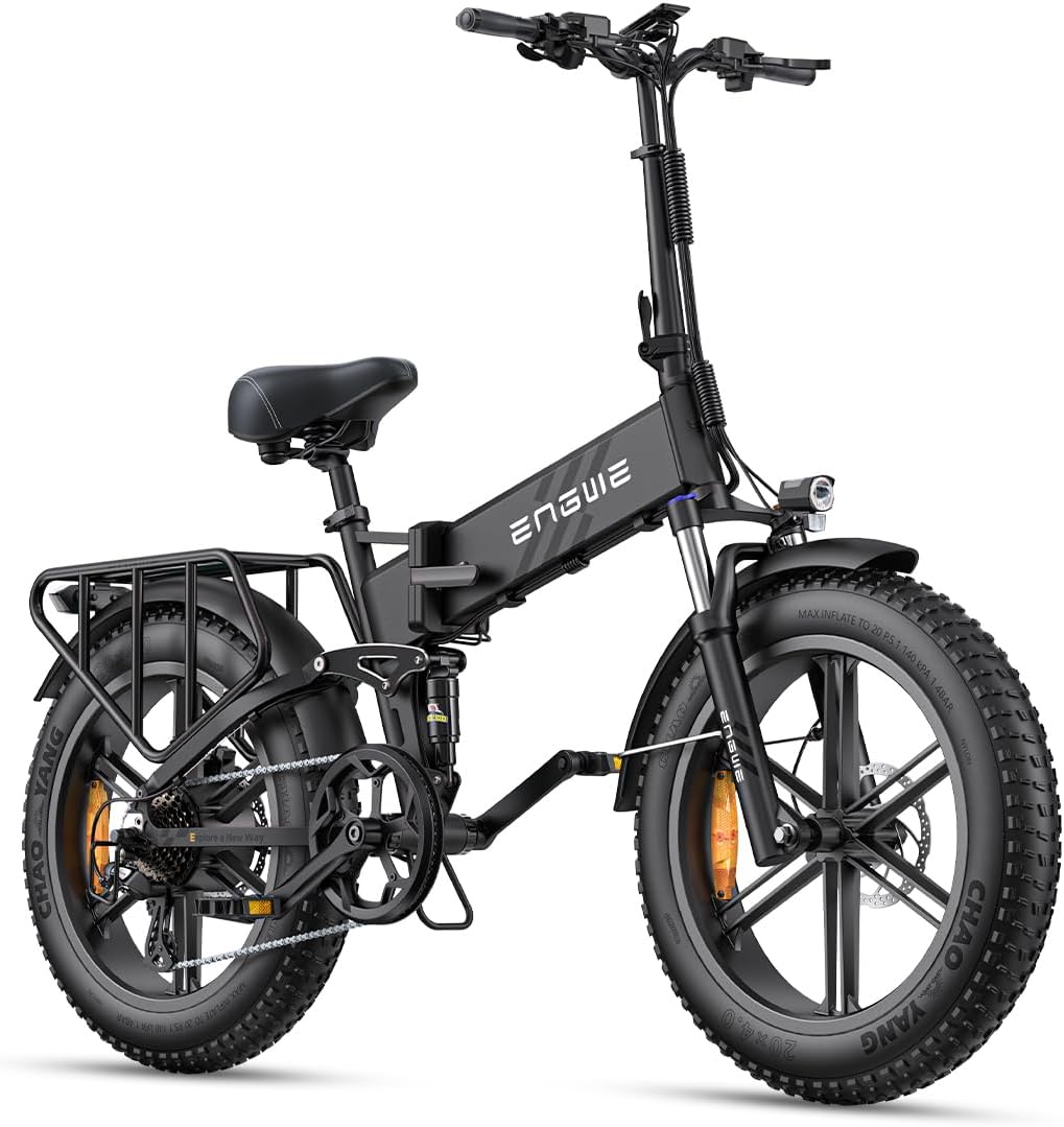 ENGWE Bicicleta Eléctrica Plegable | Batería de 768Wh 16AH con Autonomía de 110KM | Neumáticos Anchos 20" × 4.0" | Sensor de Par | Suspensión Total | 8 Velocidades | Motor Pro 2.0