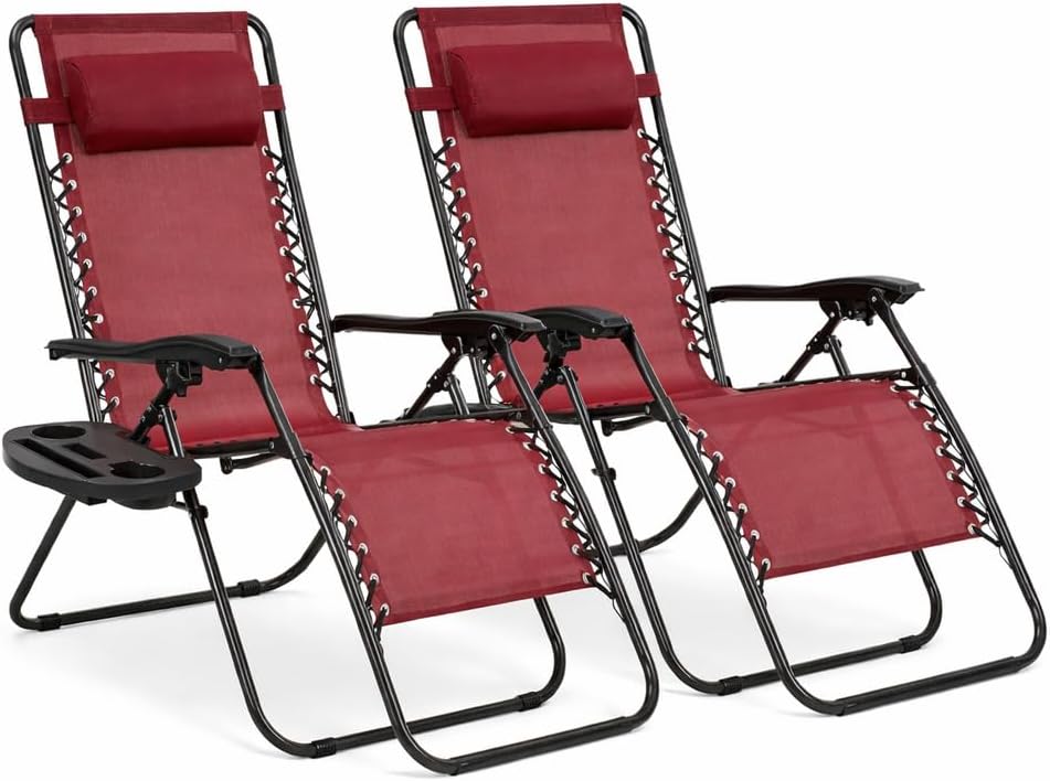 Pack de 2 Tumbonas Plegables de Exterior – Reclinables con Reposacabezas y Portavasos, Hasta 150 kg
