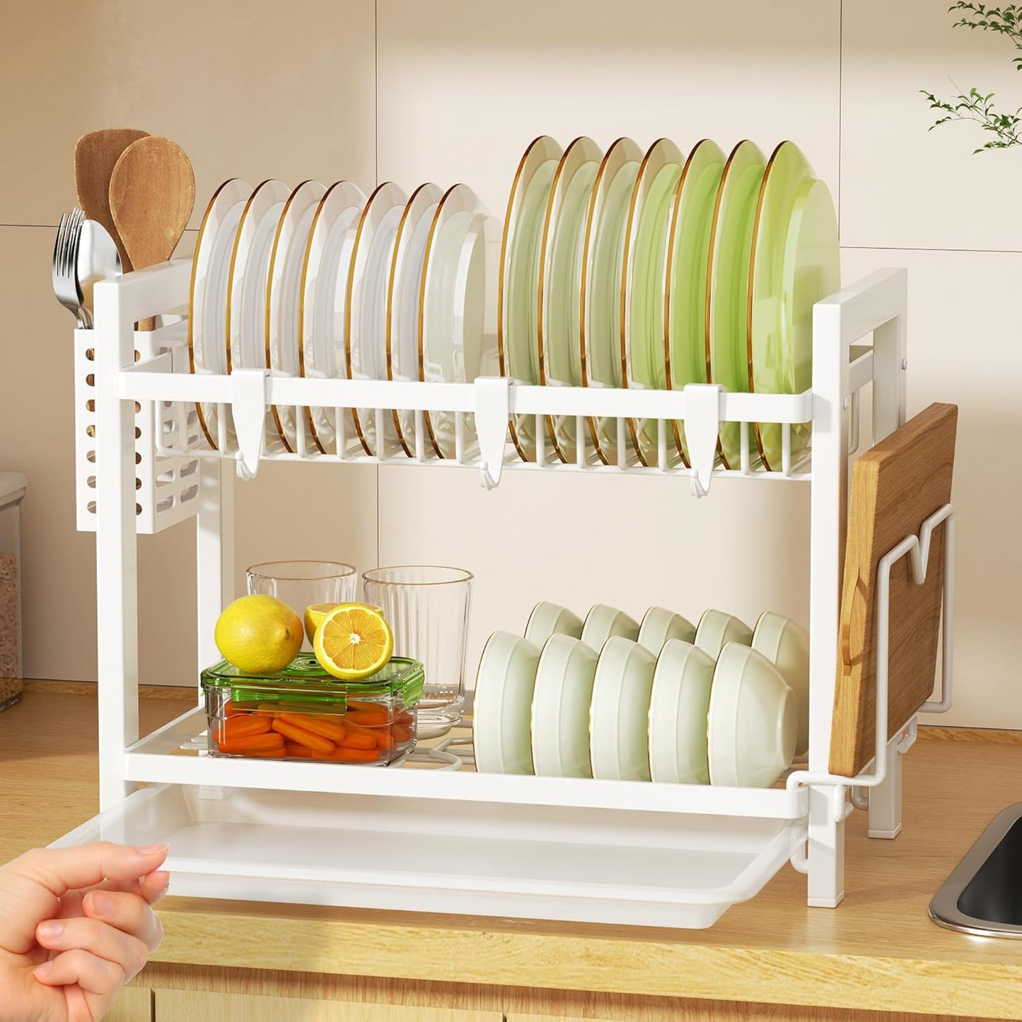 Escurridor de Platos – Organizador Grande con Bandeja de Goteo y Soporte para Cubiertos