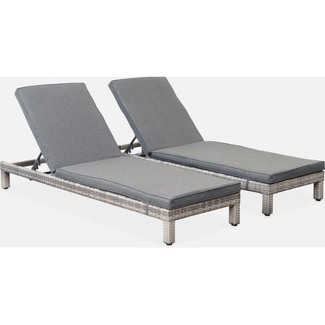 Set de 2 Tumbonas de Ratán Sintético con Cojines | Tumbonas Lounge para Jardín y Piscina