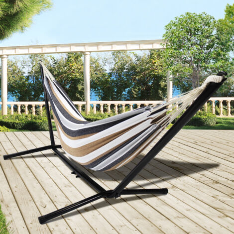 Hamaca con Soporte Metálico y Tejido Multicolor | Hamaca para Jardín, Terraza y Exterior