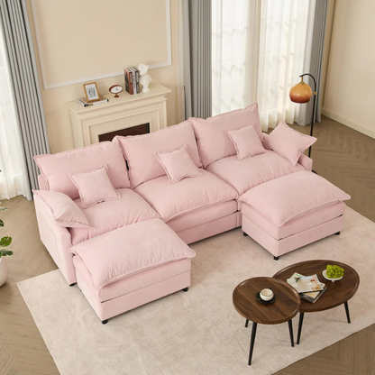 Sofá Modular en U de 3 Plazas con Puff – Diseño Moderno, Asientos Profundos y Máximo Confort