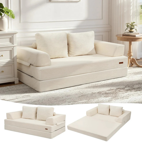 Sofá Cama Convertible de Pana – Sofá Plegable de 2 Plazas con Almohadas, Diseño Moderno y Máximo Confort