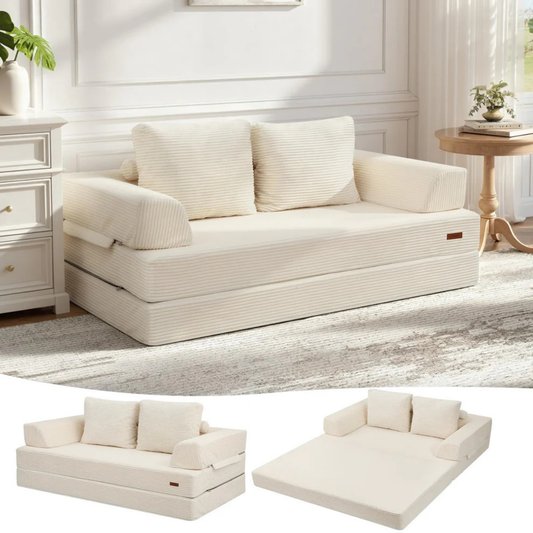 Sofá Cama Convertible de Pana – Sofá Plegable de 2 Plazas con Almohadas, Diseño Moderno y Máximo Confort