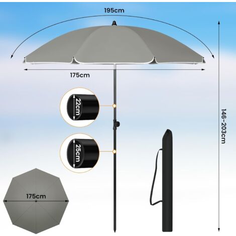 Sombrilla de Jardín Redonda Ajustable con Inclinación | Parasol Exterior para Terraza y Balcón