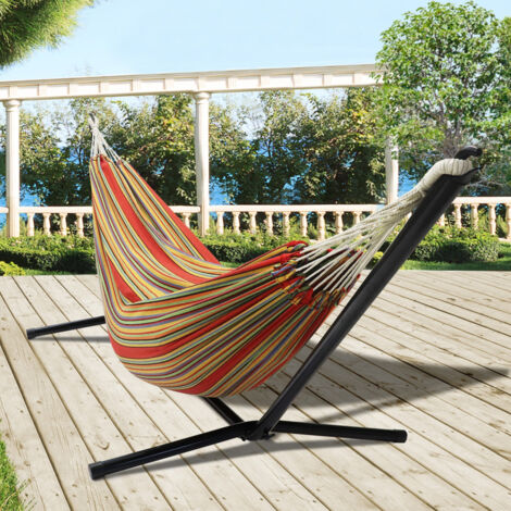 Hamaca con Soporte Metálico y Tejido Multicolor | Hamaca para Jardín, Terraza y Exterior