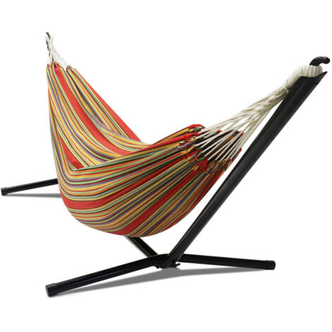 Hamaca con Soporte Metálico y Tejido Multicolor | Hamaca para Jardín, Terraza y Exterior