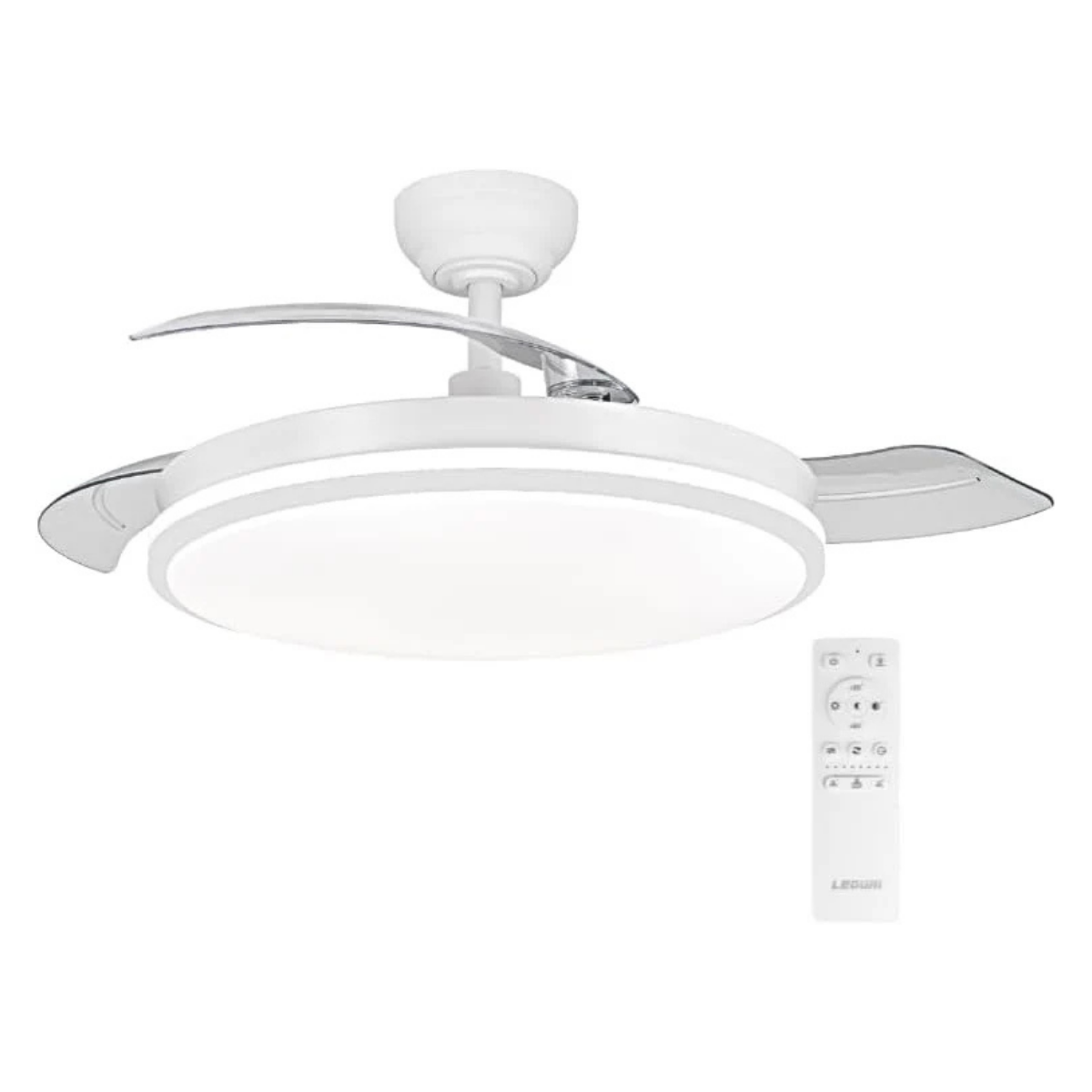 Ventilador de Techo con Luz LED y Mando a Distancia – Motor DC Silencioso, Aspas Retráctiles y 6 Velocidades