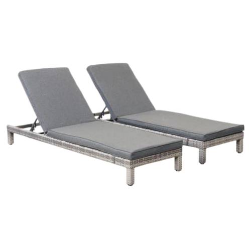 Set de 2 Tumbonas de Ratán Sintético con Cojines | Tumbonas Lounge para Jardín y Piscina