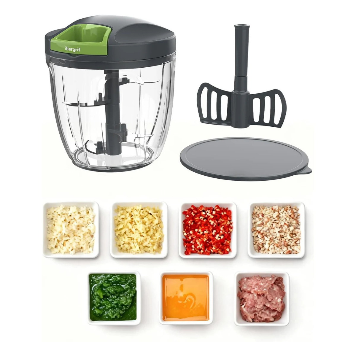 Picadora Manual de Alimentos Multifuncional – Cortador para Cebolla, Ajo y Verduras con Sistema de Tirador