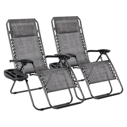 Pack de 2 Tumbonas Plegables de Exterior – Reclinables con Reposacabezas y Portavasos, Hasta 150 kg