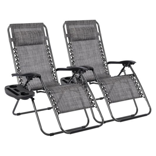 Pack de 2 Tumbonas Plegables de Exterior – Reclinables con Reposacabezas y Portavasos, Hasta 150 kg