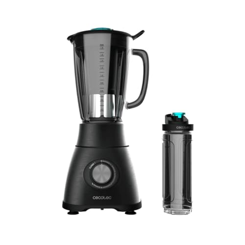 Cecotec Batidora de Vaso Power Black Titanium 2000MAX Mix Go. Potência Máxima de 2000W, Acabamentos em Acero Inoxidable, Cuchilla com Revestimento de Titanio Negro, Capacidade 1,5L
