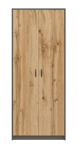 Armario multiusos con 2 portas e 8 conpartimentos, 180 x 74 x 35 cm, grafite/carvalho Wotan