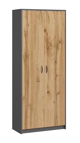 Armario multiusos con 2 portas e 8 conpartimentos, 180 x 74 x 35 cm, grafite/carvalho Wotan
