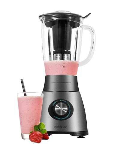 Cecotec Batidora de Vaso Power Black Titanium 2000MAX Mix Go. Potência Máxima de 2000W, Acabamentos em Acero Inoxidable, Cuchilla com Revestimento de Titanio Negro, Capacidade 1,5L