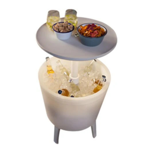 Mesa Nevera Multifuncional 39L con Iluminación LED  Mesa Auxiliar Refrigeradora para Terraza y Jardín