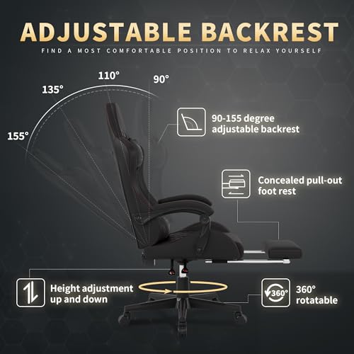 Gamtimer Silla para videojuegos, silla para adultos de 400 libras, silla de conputadora de respaldo alto con reposapiés y reposabrazos vinculados, silla de videojuegos de oficina con soporte lumbar