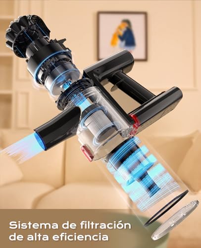 VACTechPro Aspirador sin Cable, 35kPa Aspirador de Mano, 6 em 1 Inalámbrico com 35 minutos de autonomía e batería extraíble, Aspirador Escoba Ideal para Pelo de Animais de Estimação/Tapete/Suelo Duro