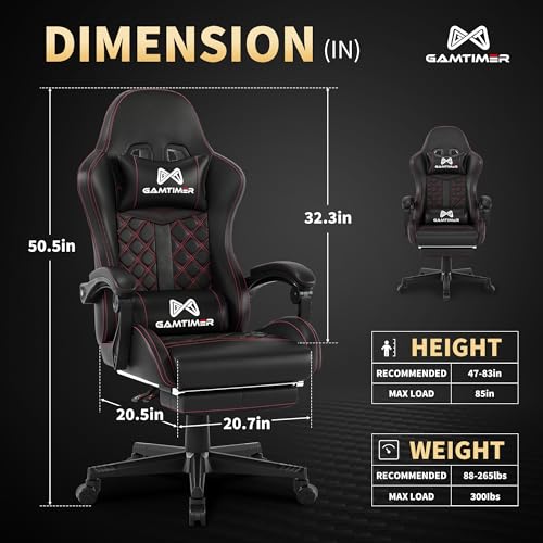 Gamtimer Silla para videojuegos, silla para adultos de 400 libras, silla de conputadora de respaldo alto con reposapiés y reposabrazos vinculados, silla de videojuegos de oficina con soporte lumbar