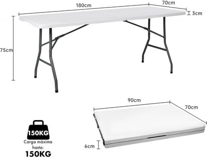 Mesa Plegable Portátil 180x70 cm – Mesa Rectangular para Camping, Jardín, Eventos y Reuniones