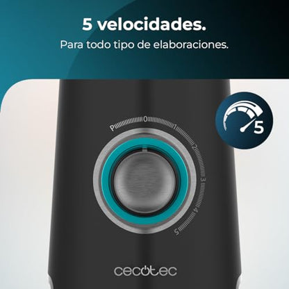 Cecotec Batidora de Vaso Power Black Titanium 2000MAX Mix Go. Potência Máxima de 2000W, Acabamentos em Acero Inoxidable, Cuchilla com Revestimento de Titanio Negro, Capacidade 1,5L