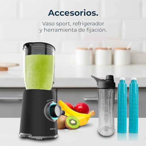 Cecotec Batidora de Vaso Power Black Titanium 2000MAX Mix Go. Potência Máxima de 2000W, Acabamentos em Acero Inoxidable, Cuchilla com Revestimento de Titanio Negro, Capacidade 1,5L