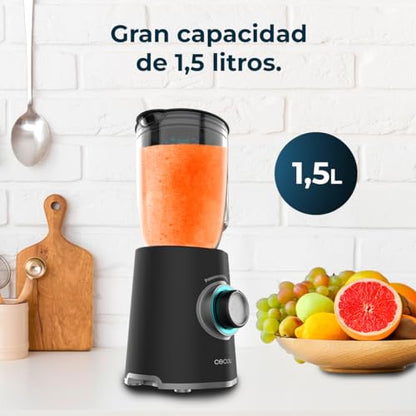 Cecotec Batidora de Vaso Power Black Titanium 2000MAX Mix Go. Potência Máxima de 2000W, Acabamentos em Acero Inoxidable, Cuchilla com Revestimento de Titanio Negro, Capacidade 1,5L