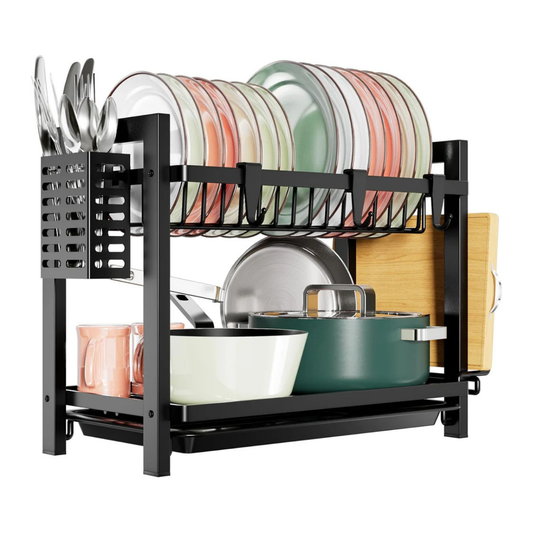 Escurridor de Platos – Organizador Grande con Bandeja de Goteo y Soporte para Cubiertos