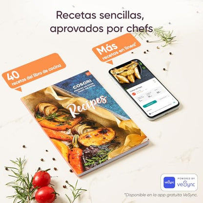 Cosori Freidora de Aire 5,5L Interior Metálico Real, Freidora de Aire Design Antioxidante, Tecnologia de Calentamiento Uniforme, 40 Receitas, Reducción de Grasas para uma Vida Saludable, Eficiencia