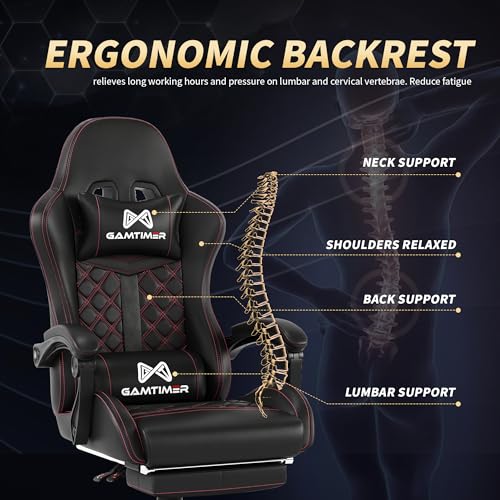 Gamtimer Silla para videojuegos, silla para adultos de 400 libras, silla de conputadora de respaldo alto con reposapiés y reposabrazos vinculados, silla de videojuegos de oficina con soporte lumbar
