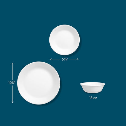 Juego de Vajilla de 18 Piezas para 6 Personas – Platos y Cuencos Resistentes con Diseño Blanco Elegante