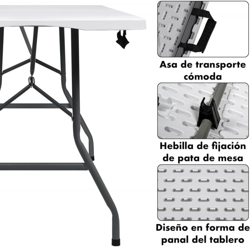 Mesa Plegable Portátil 180x70 cm – Mesa Rectangular para Camping, Jardín, Eventos y Reuniones