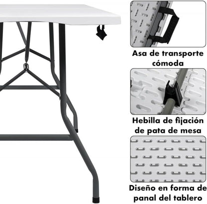 Mesa Plegable Portátil 180x70 cm – Mesa Rectangular para Camping, Jardín, Eventos y Reuniones