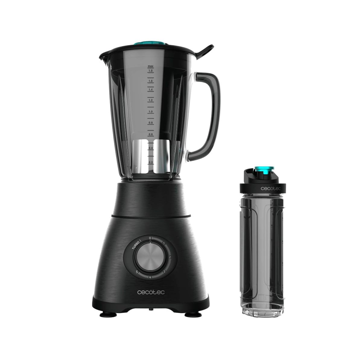 Cecotec Batidora de Vaso Power Black Titanium 2000MAX Mix Go. Potência Máxima de 2000W, Acabamentos em Acero Inoxidable, Cuchilla com Revestimento de Titanio Negro, Capacidade 1,5L