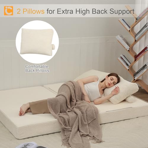MeMoreCool Sofá-cama conversível, sofá dobrável de veludo con almofadas, sofá sem ossos, confortável sofá de dois lugares para sala de estar e quarto, cor bege