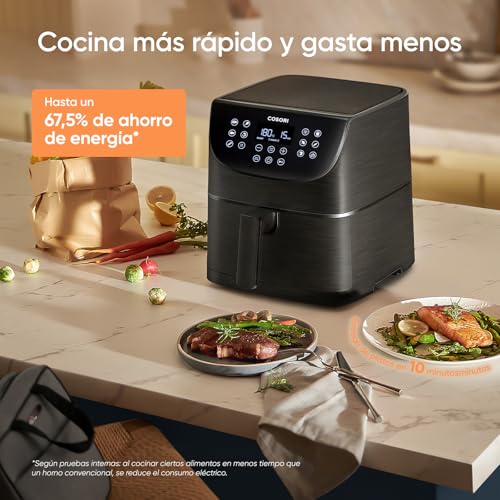 Cosori Freidora de Aire 5,5L Interior Metálico Real, Freidora de Aire Design Antioxidante, Tecnologia de Calentamiento Uniforme, 40 Receitas, Reducción de Grasas para uma Vida Saludable, Eficiencia