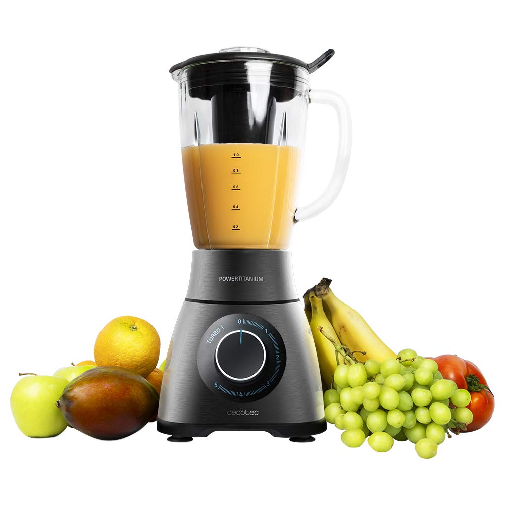 Cecotec Batidora de Vaso Power Black Titanium 2000MAX Mix Go. Potência Máxima de 2000W, Acabamentos em Acero Inoxidable, Cuchilla com Revestimento de Titanio Negro, Capacidade 1,5L