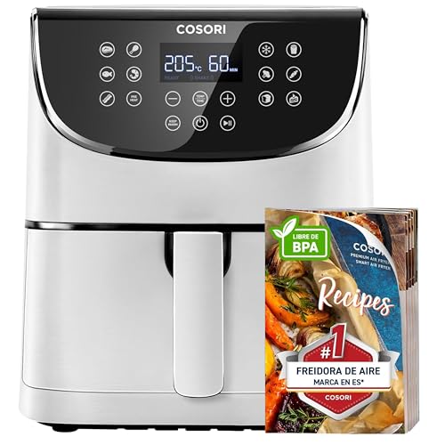 Cosori Freidora de Aire 5,5L Interior Metálico Real, Freidora de Aire Design Antioxidante, Tecnologia de Calentamiento Uniforme, 40 Receitas, Reducción de Grasas para uma Vida Saludable, Eficiencia
