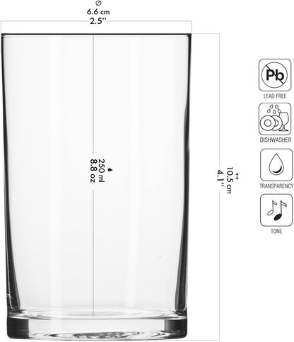 Set de 6 Vasos de Cristal 250 ml – Vasos para Agua, Café y Té Aptos para Lavavajillas