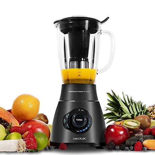 Cecotec Batidora de Vaso Power Black Titanium 2000MAX Mix Go. Potência Máxima de 2000W, Acabamentos em Acero Inoxidable, Cuchilla com Revestimento de Titanio Negro, Capacidade 1,5L
