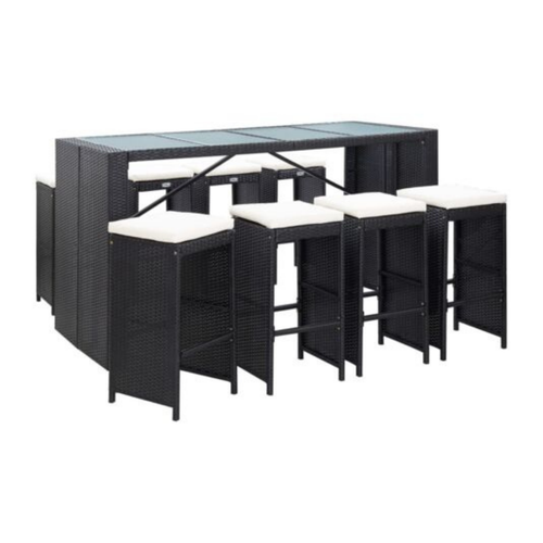 Conjunto de Bar para Jardín 9 Piezas  Mesa Alta y Sillas de Ratán Sintético para Exterior