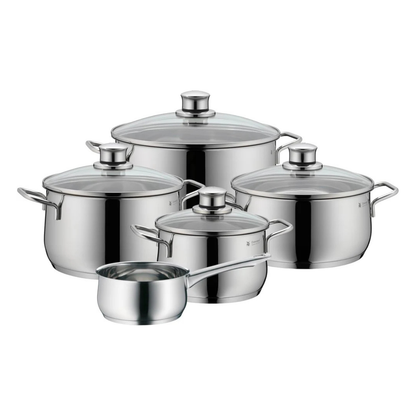 Batería de Cocina de 5 Piezas de Acero Inoxidable – Ollas Aptas para Inducción con Tapas de Cristal