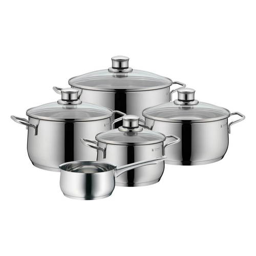 Batería de Cocina de 5 Piezas de Acero Inoxidable – Ollas Aptas para Inducción con Tapas de Cristal