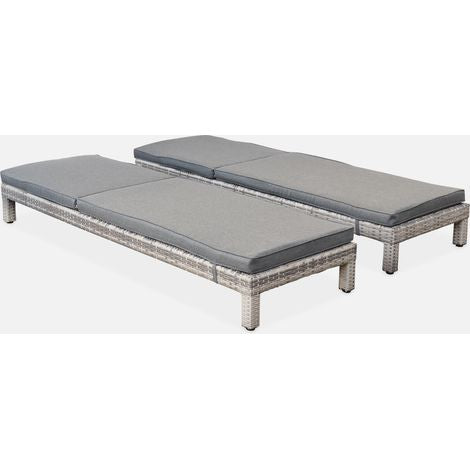 Set de 2 Tumbonas de Ratán Sintético con Cojines | Tumbonas Lounge para Jardín y Piscina