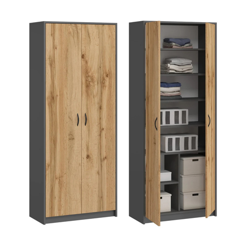 Armario Multiusos con 2 Puertas y 8 Compartimentos – Mueble Organizador para Hogar y Oficina 180 x 74 x 35 cm
