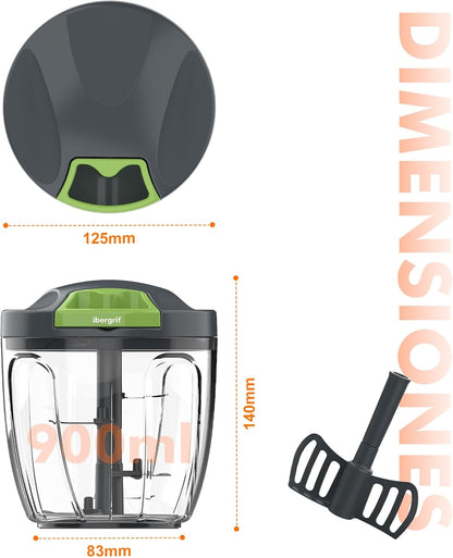 Picadora Manual de Alimentos Multifuncional – Cortador para Cebolla, Ajo y Verduras con Sistema de Tirador