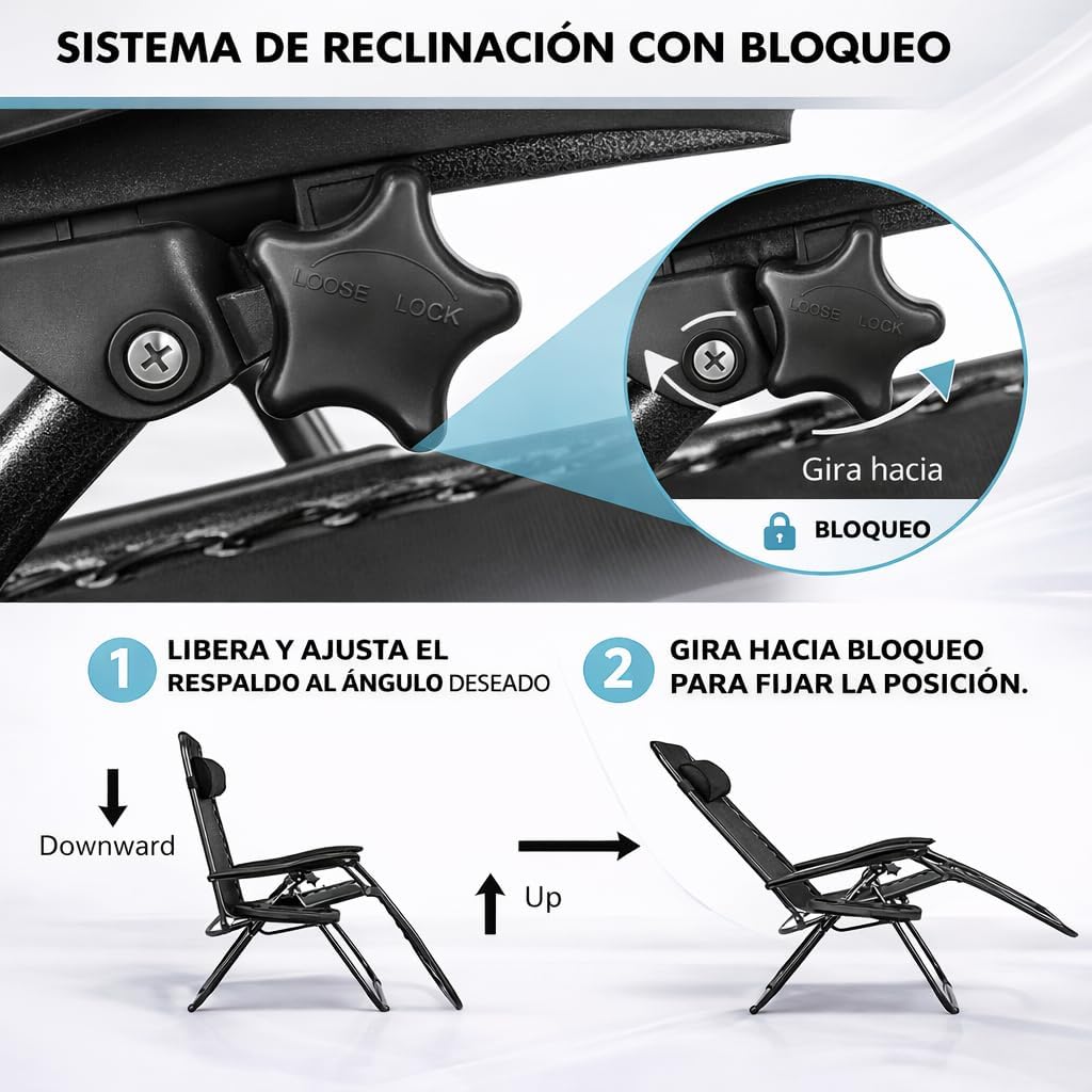 Pack de 2 Tumbonas Plegables de Exterior – Reclinables con Reposacabezas y Portavasos, Hasta 150 kg